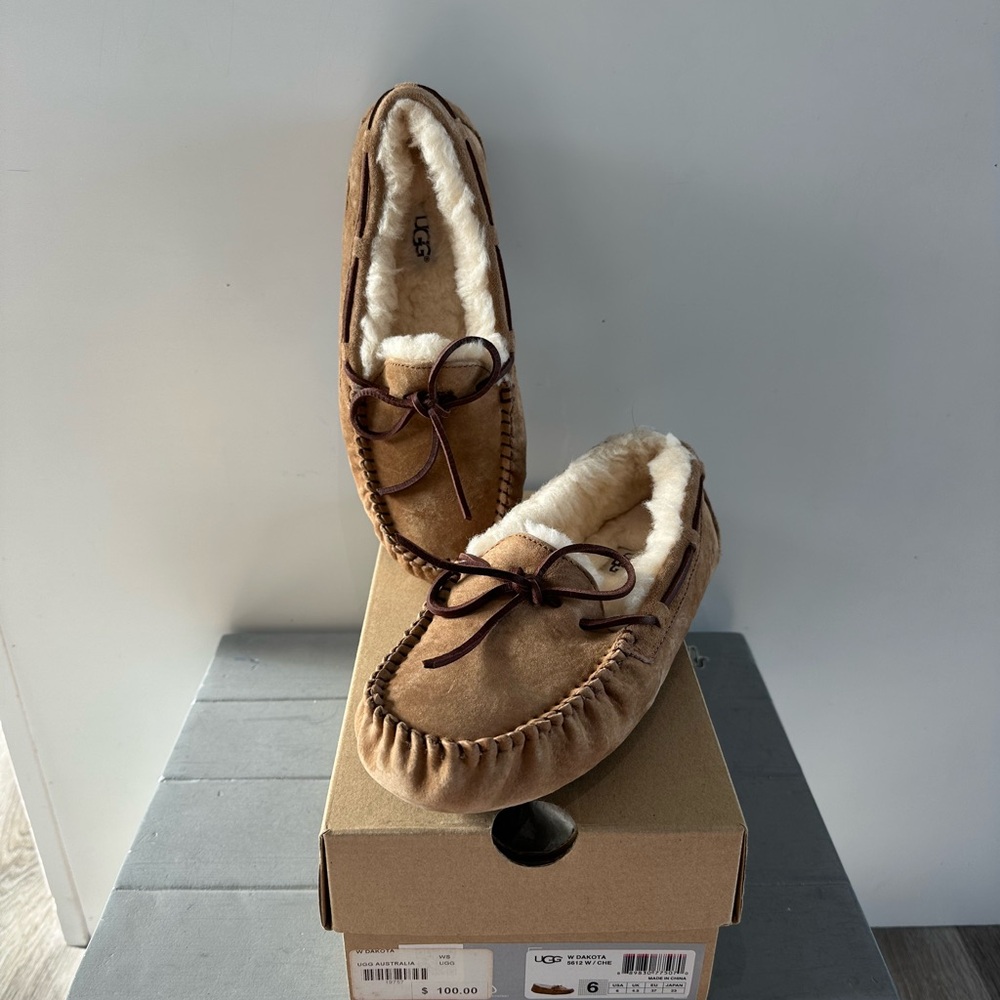 UGG Dakota Chestnut Moccasin Slippers with Bow